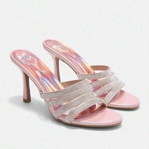 Women's High Holographic Pink Heeled Sandals